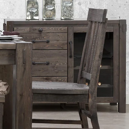 Rustic 3-Drawer Server with Wine Bottle Storage